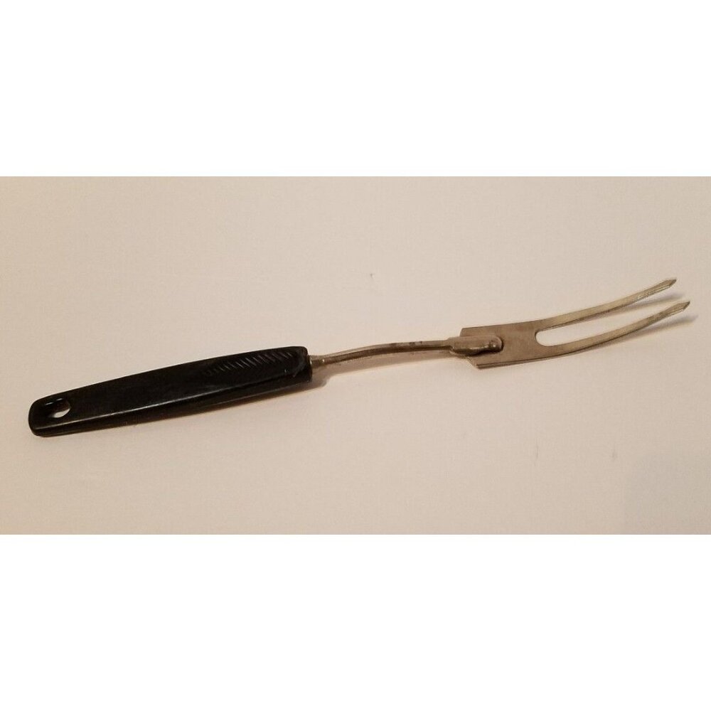 Vintage Chief Indian Meat Turning Fork 2 Prong 10 1/2" Black Handle